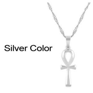 Egyptian Ankh Cross Pendant Necklace Woman Silver Color